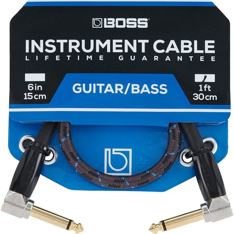 Boss BIC-1AA 1ft / 30cm Instrument Cable, Angled/Angled 1/4" j... - New Boss