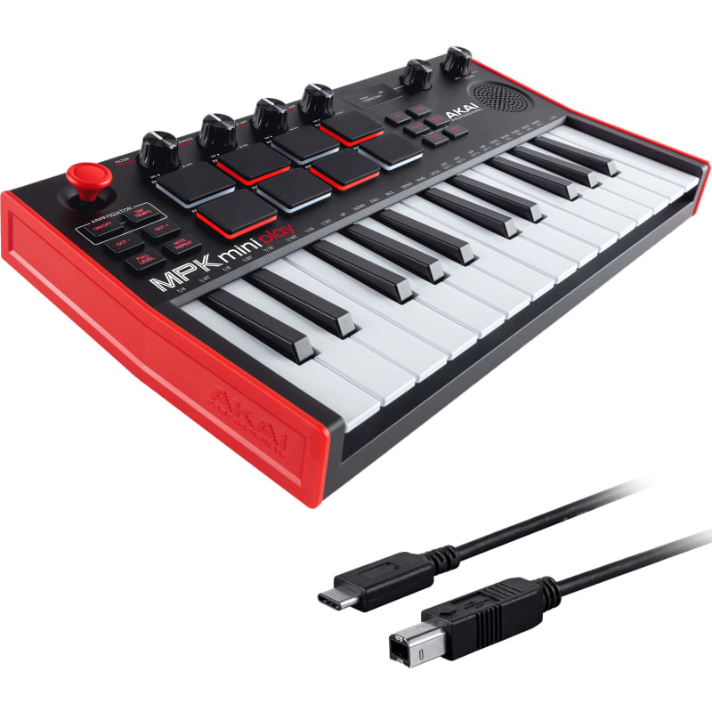 2022 Akai MPK Mini Play Mk3 Black / Red - New Akai  Keyboard