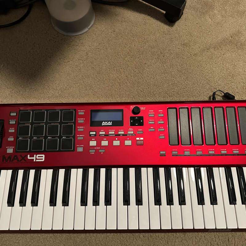 2010s Akai MAX49 Keyboard Controller Red - used Akai        MIDI Controllers