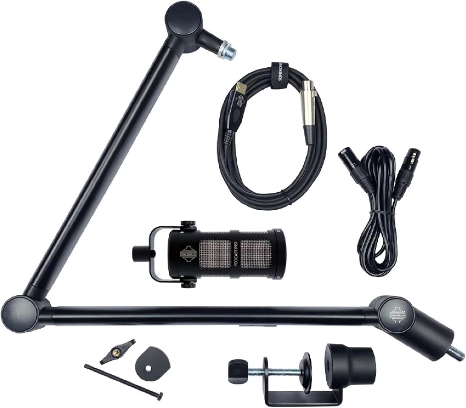 Sontronics Voicecasting Pack - BLACK Podcast Pro,ELEVATE stand,XLR-USB & XLR-XLR Cables