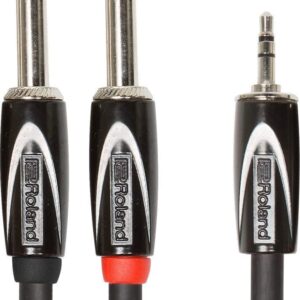 Roland 3.5mm TRS Jack to Dual TS Jack Interconnect Cable, 10ft / 3m in Black