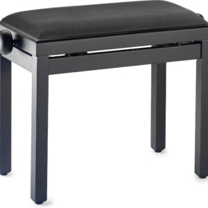 Stagg Rise & Fall Matt Black Piano Bench with Black Ribbed Velvet Top
