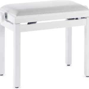 Stagg Rise & Fall Matt White Piano Bench with White Ribbed Velvet Top