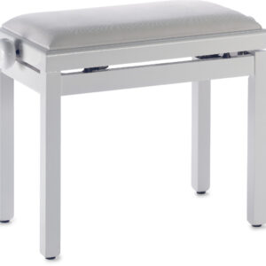 Stagg Rise & Fall High Gloss White Piano Bench with White Ribbed Velvet Top
