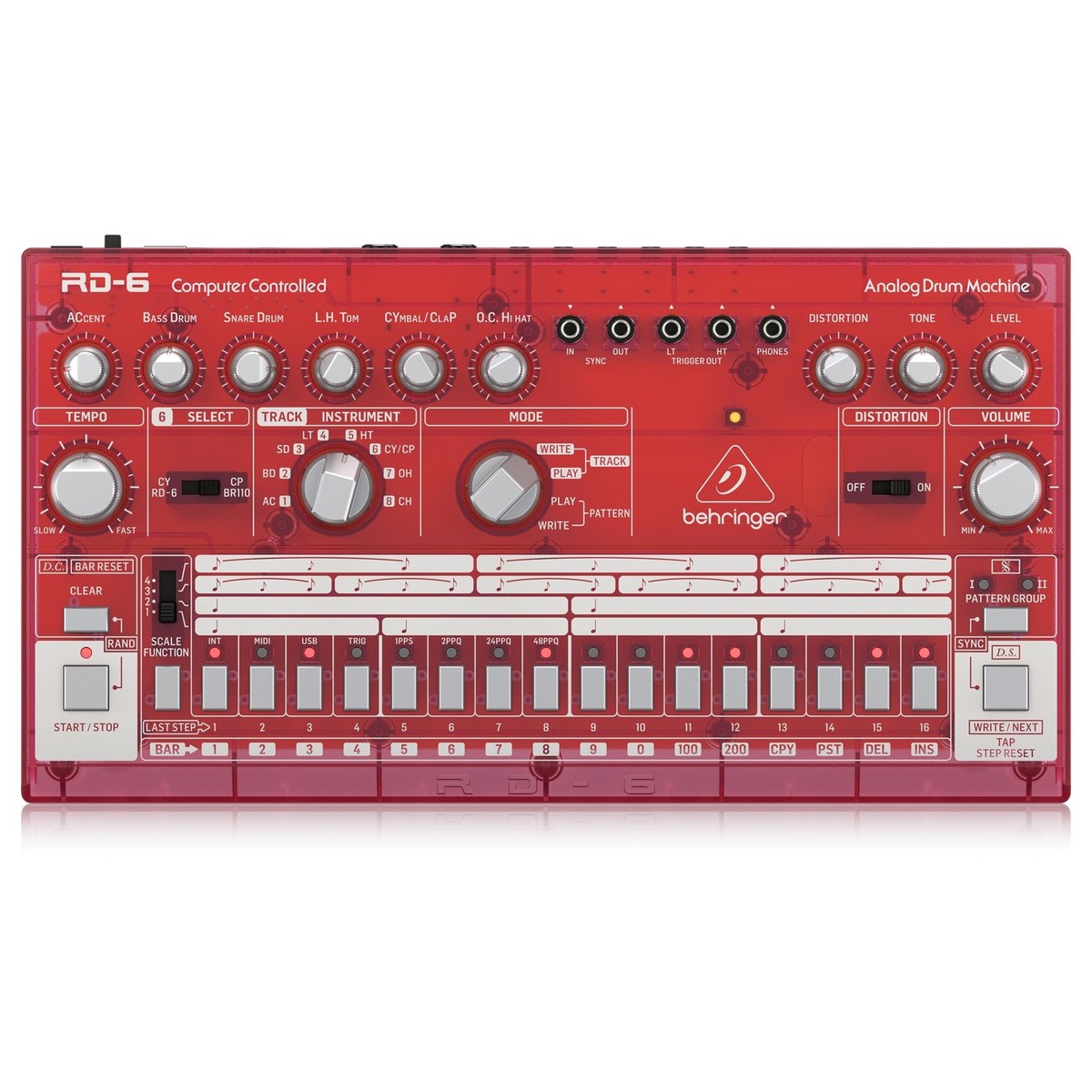 Behringer RD-6 Drum Machine, Transparent Red