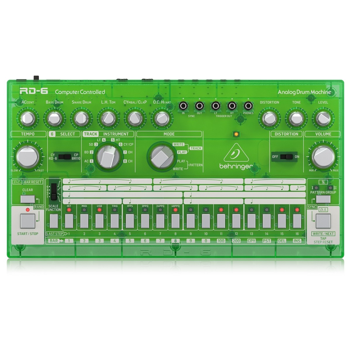 Behringer RD-6 Drum Machine, Transparent Green