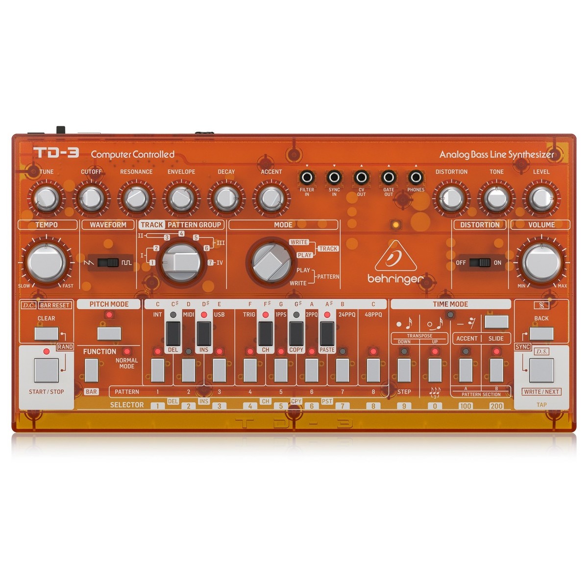 Behringer TD-3 Analog Bass Line Synthesizer, Transparent Orange