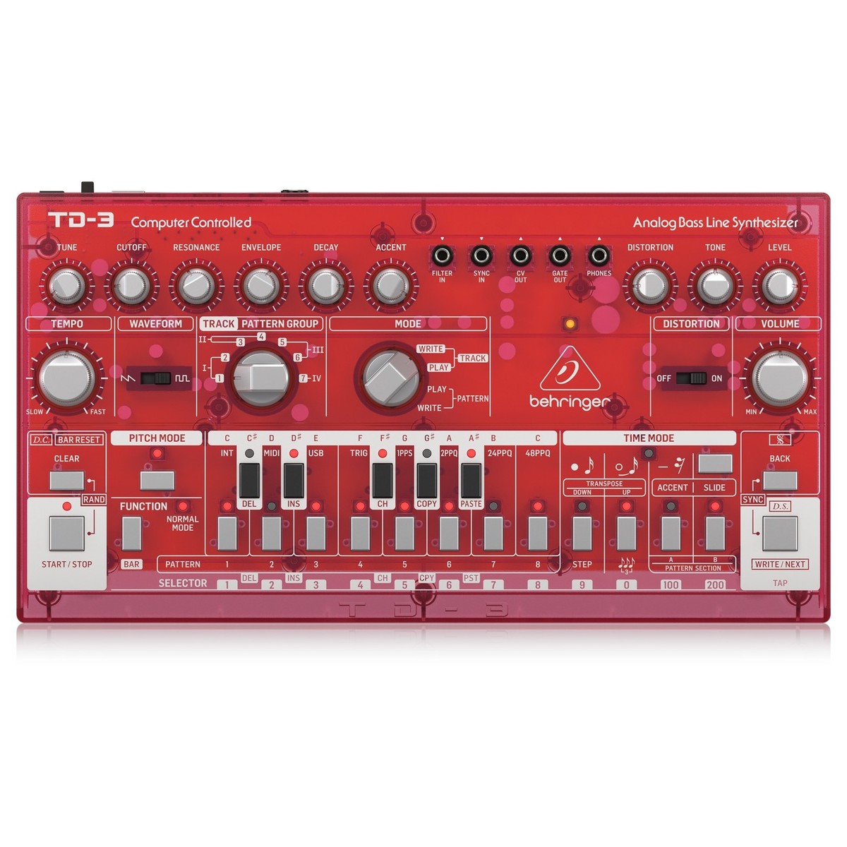 Behringer TD-3 Analog Bass Line Synthesizer, Transparent Red