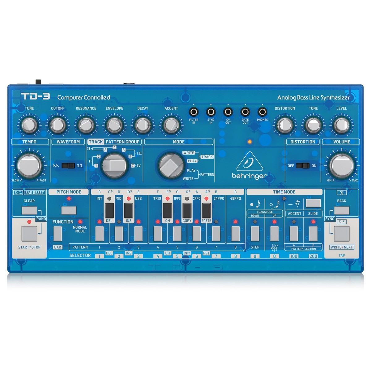Behringer TD-3 Analog Bass Line Synthesizer, Transparent Blue