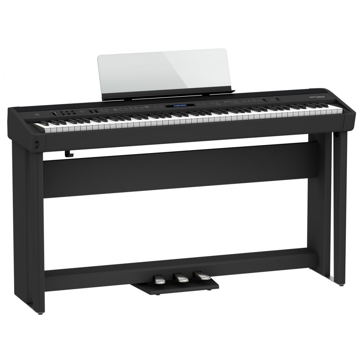 Roland FP-90X Digital Piano with Wood Frame Stand and Pedals, Black