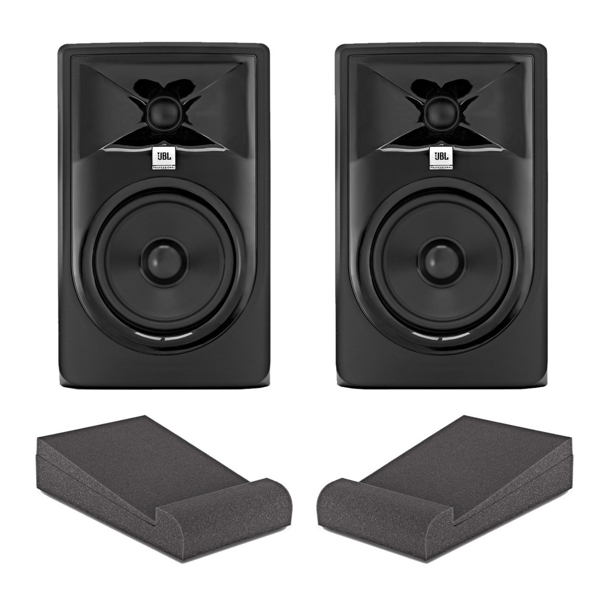 JBL 305P MKII Studio Monitors with Isolation Pads, Black