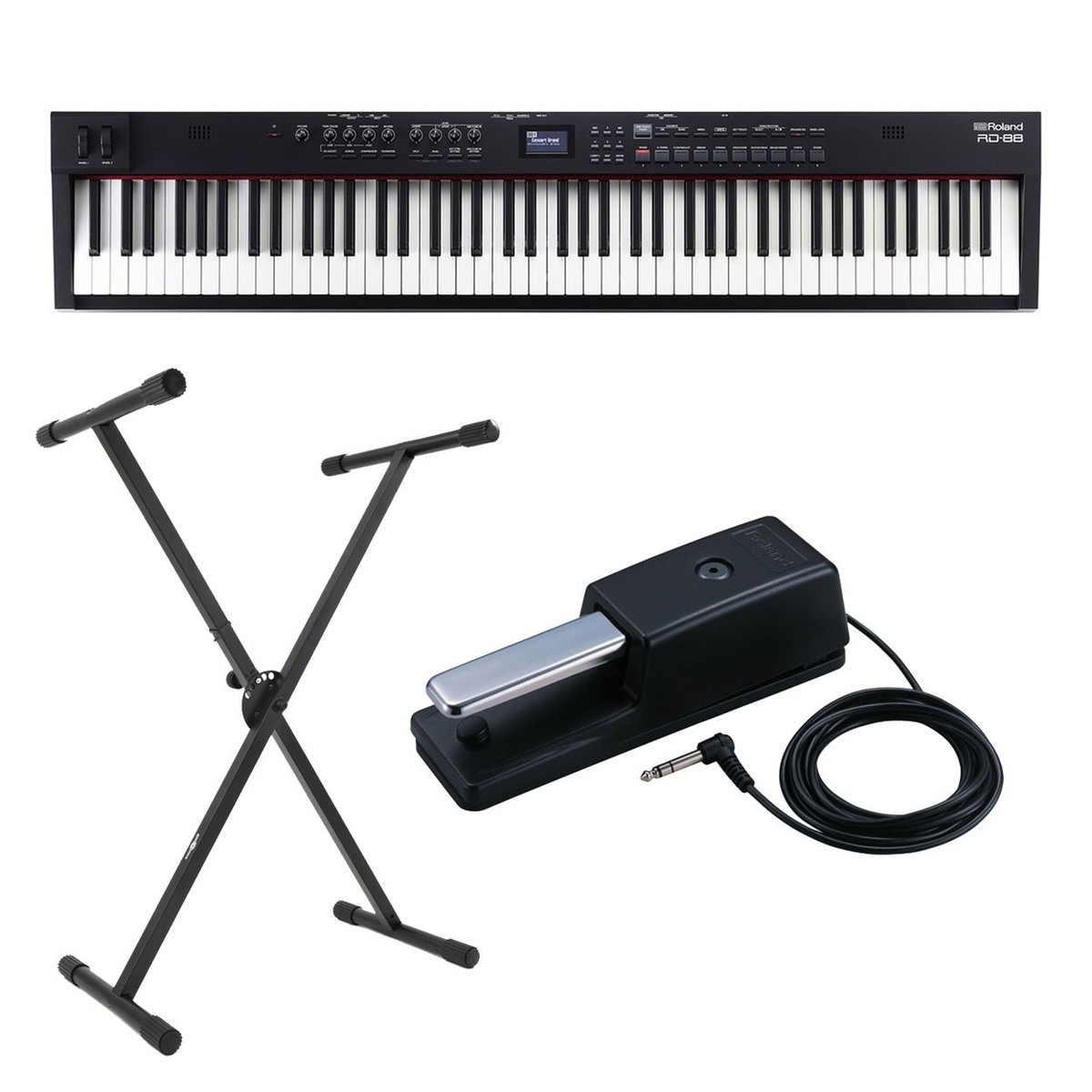 Roland RD-88 Stage Piano with DP-10 Pedal and X-Frame Stand