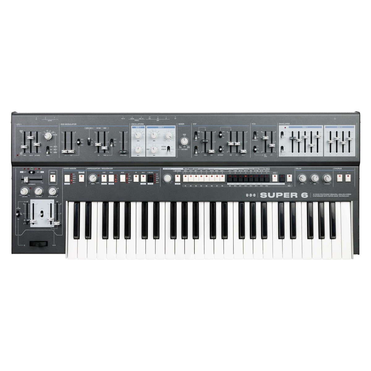 UDO Super 6 12-Voice Polyphonic Binaural Hybrid Synthesizer, Black