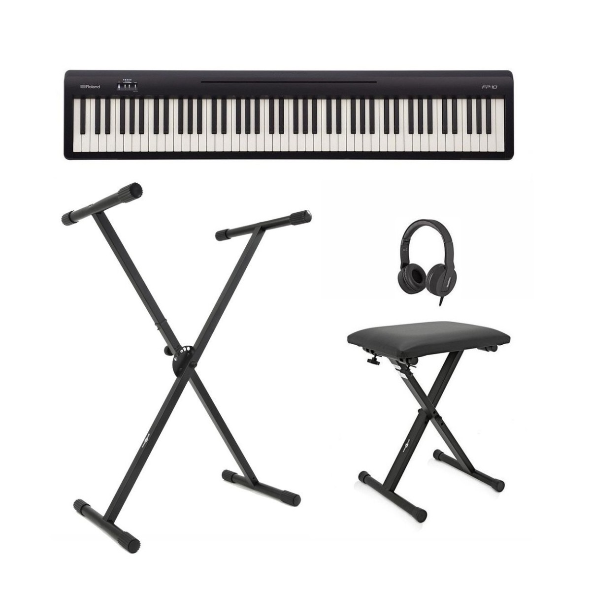 Roland FP-10 Digital Piano with Stand, Stool, and Headphones, Black