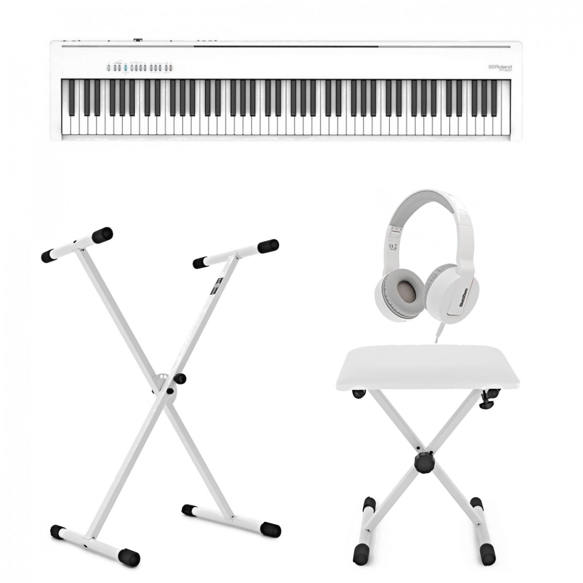 Roland FP-30X Digital Piano with Stand, Stool and Headphones, White