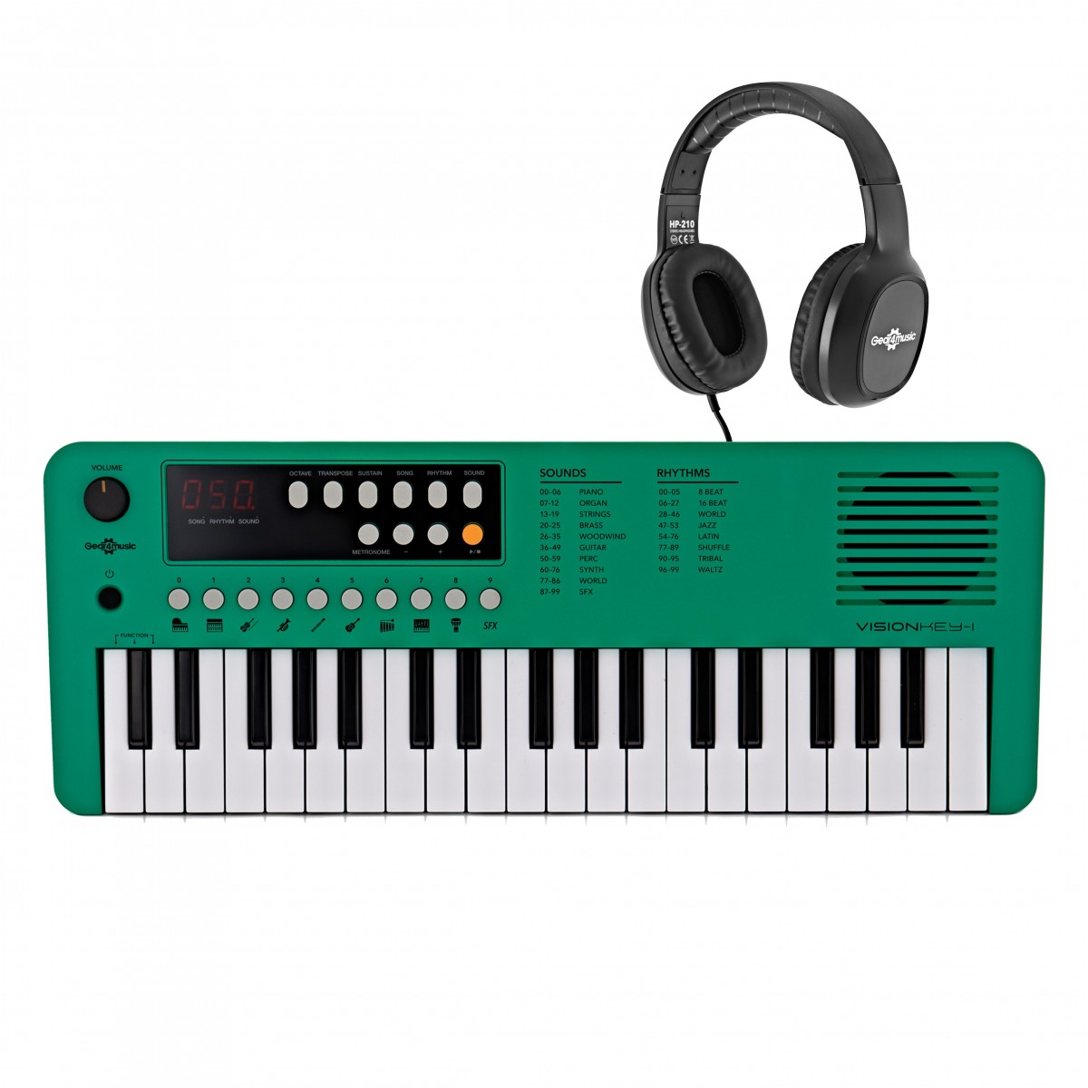 VISIONKEY-1 37 Key Portable Mini Keyboard with Headphones, Green