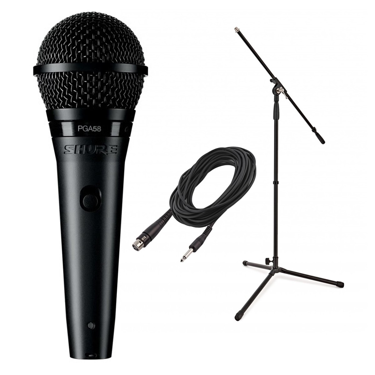 Shure PGA58 Cardioid Dynamic Vocal Microphone with XLR to Jack Cable Bundle