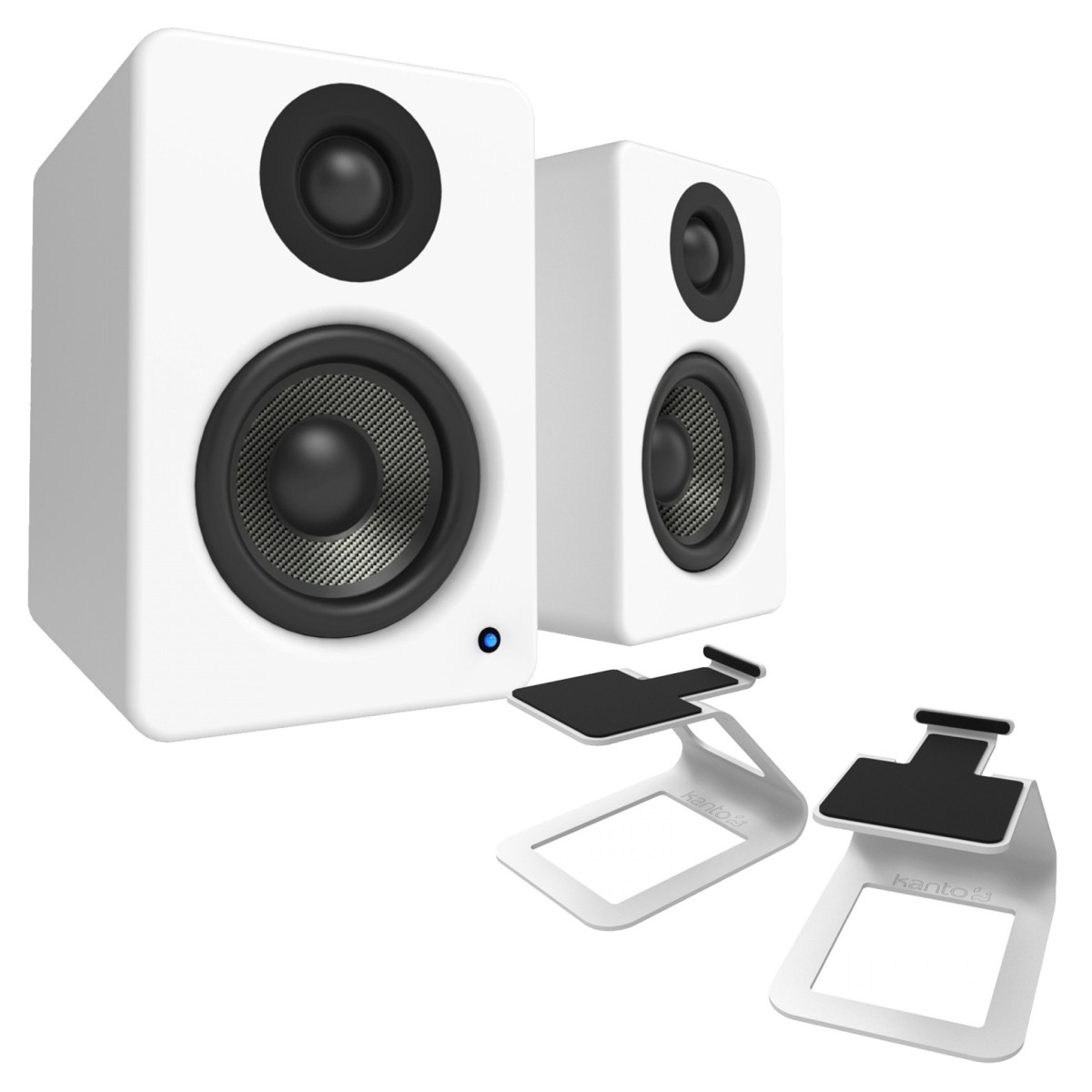 Kanto YU2 Powered Desktop Speakers with SE2 Elevated Speaker Stands, Matte White