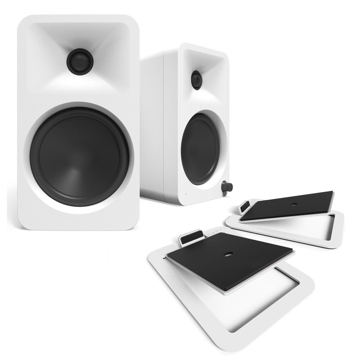 Kanto ORA4 with S4W Tilted Speaker Stands, White