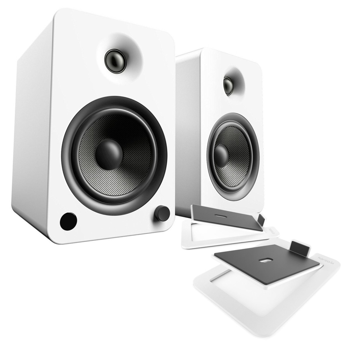 Kanto YU6 Powered Bookshelf Speakers with S6 Tilted Stands, White