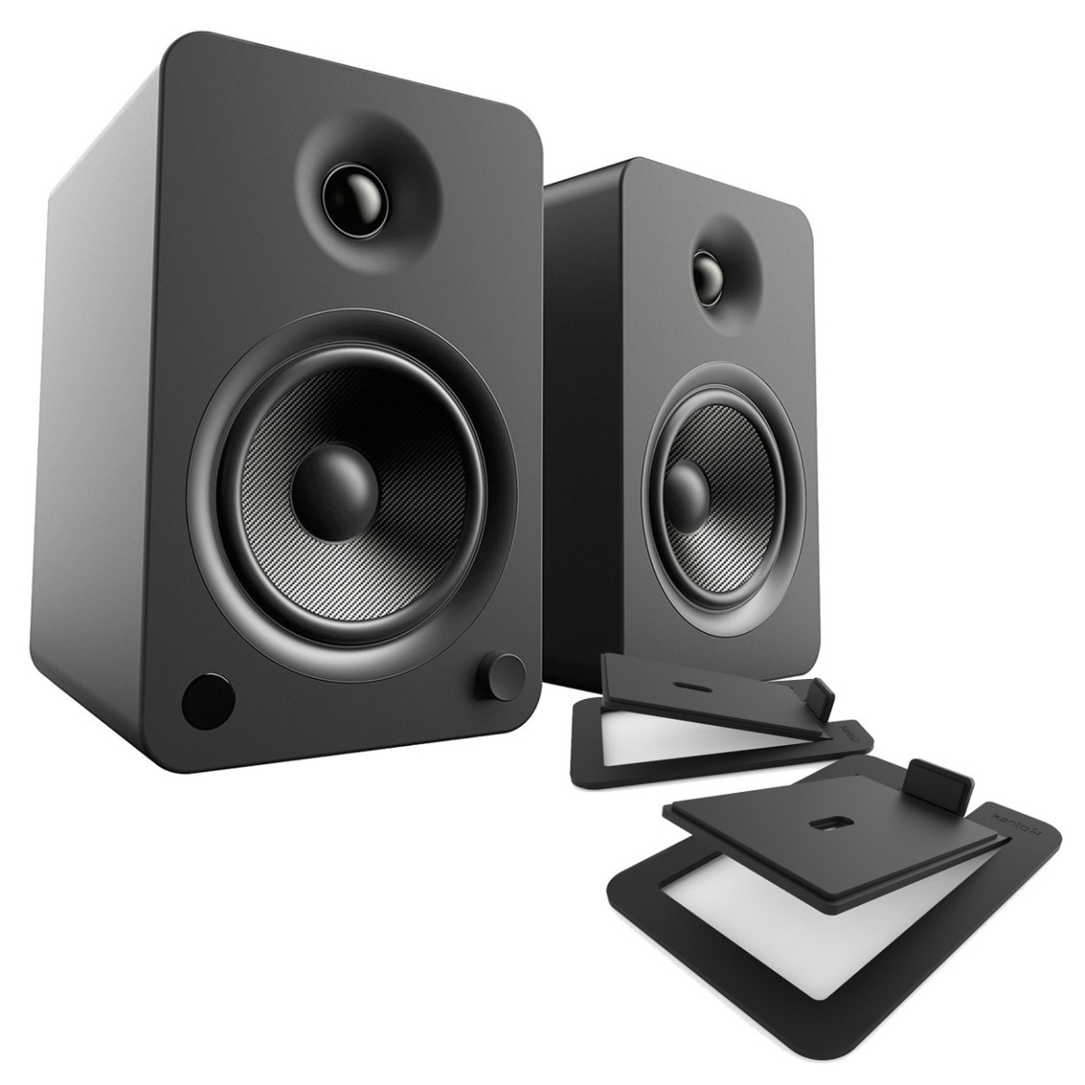 Kanto YU6 Powered Bookshelf Speakers with S6 Tilted Stands, Black
