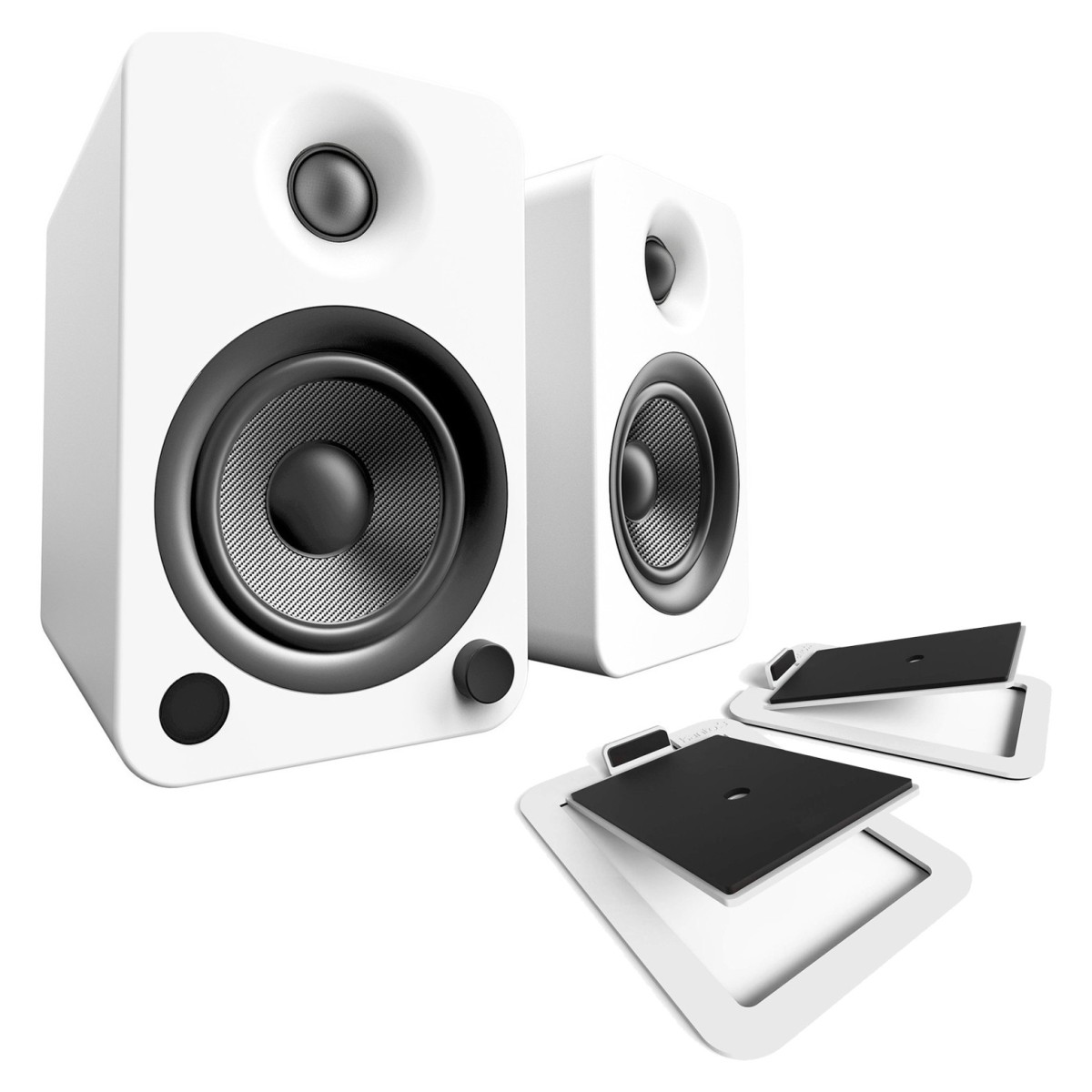 Kanto YU4 Powered Bookshelf Speakers with S4 Tilted Stands, White