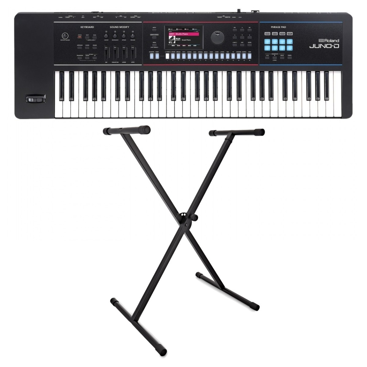 Roland Juno D-6 61 Key Portable Synthesizer with X-Frame Stand