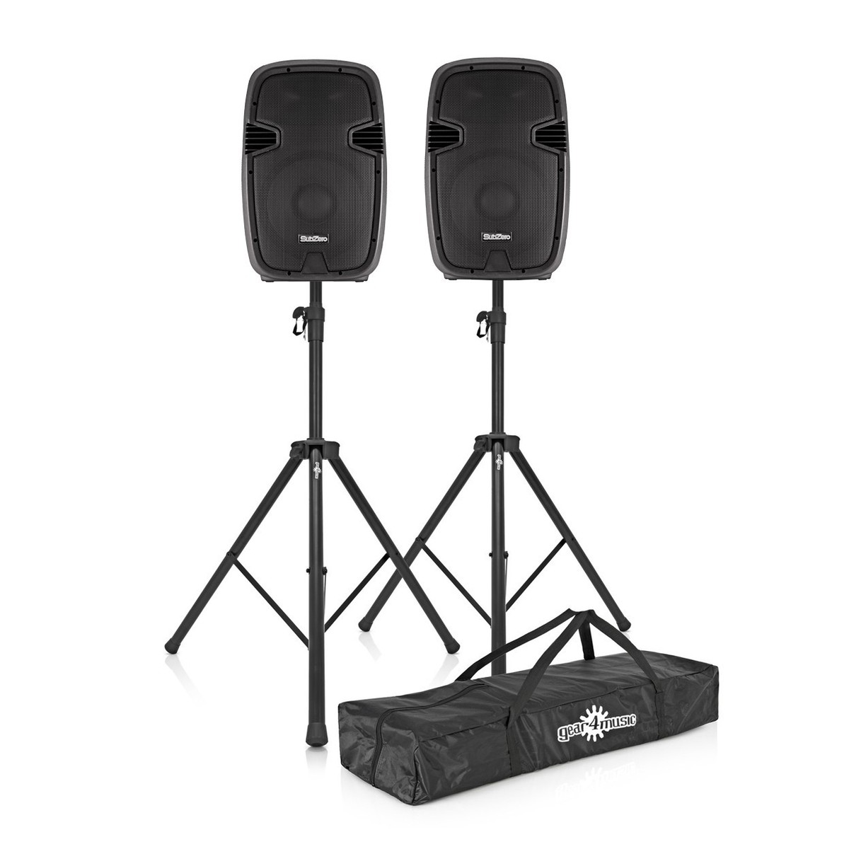 SubZero 500W 12'' PA Speaker System with Digital Media Player & Stands