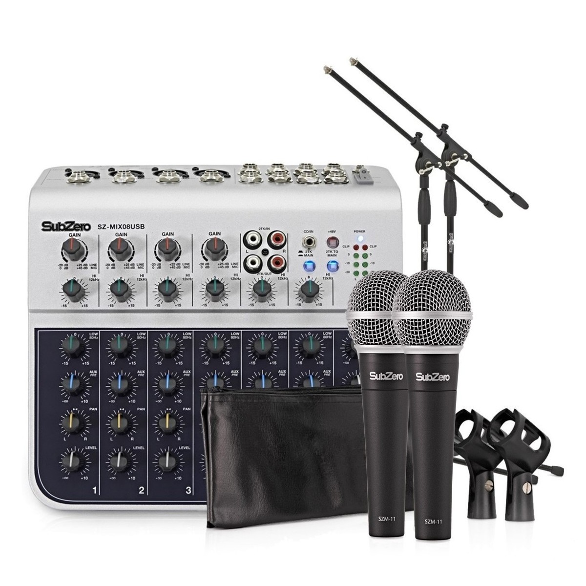 SubZero 8 Channel Mini Mixer and Microphones Bundle