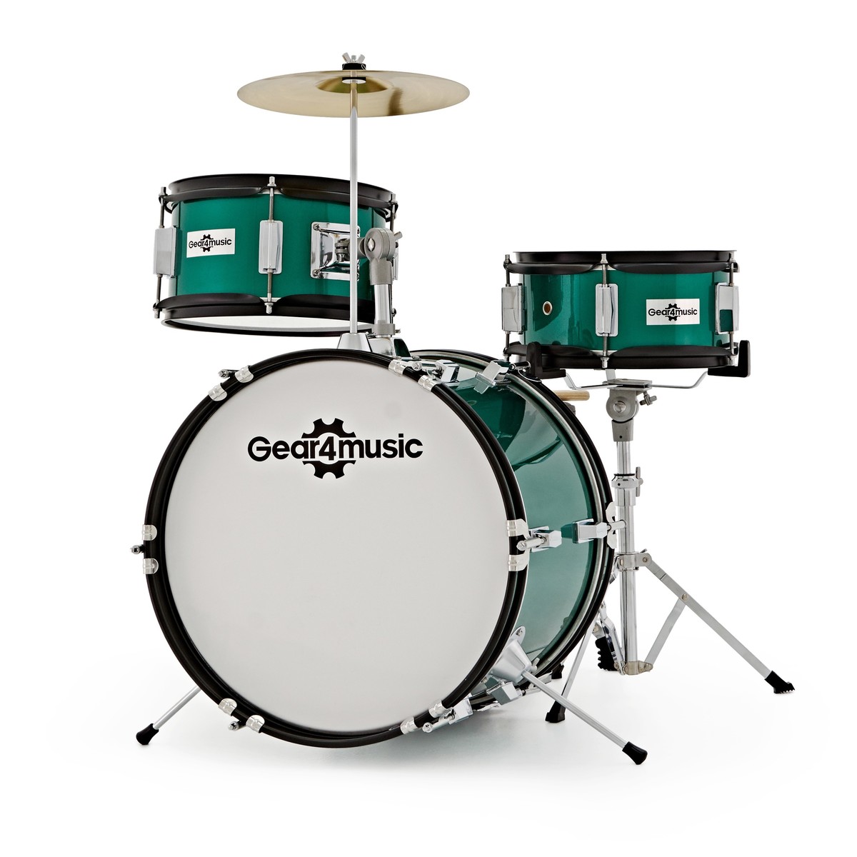 Junior 3 Piece Drum Kit by Gear4music, Green - Nearly New