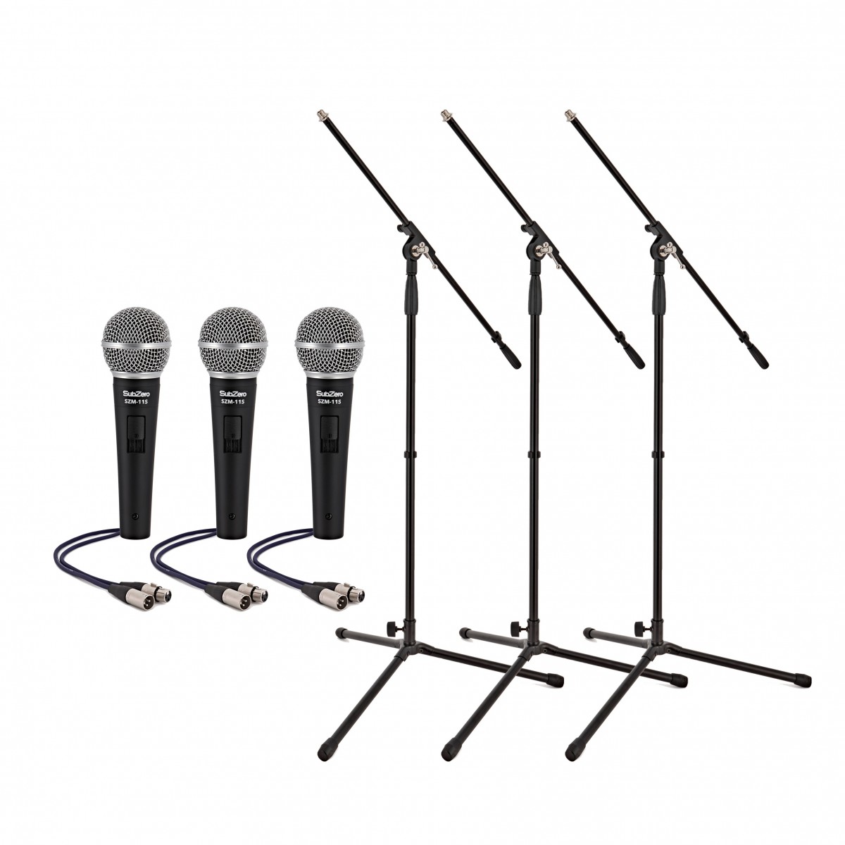 SubZero Dynamic Vocal Microphone with Switch, 3x Stand Pack
