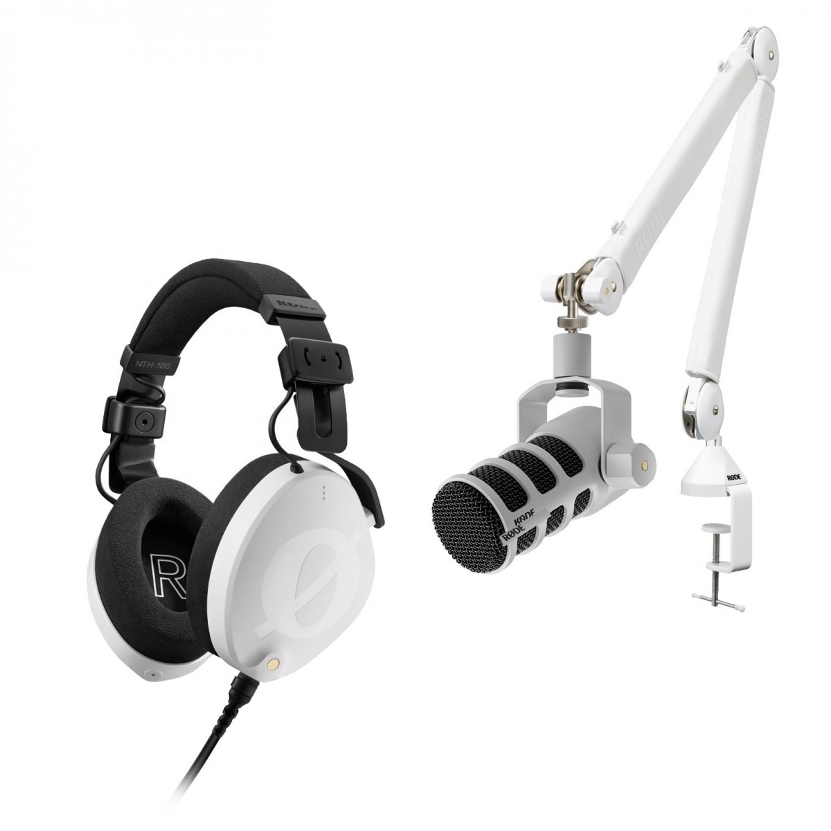 Rode Podmic with NTH-100 Headphones and PSA1+, White