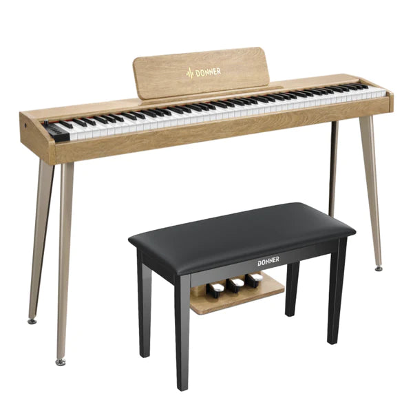 Donner DDP-60 Semi-Weighted Digital Piano - Natural / Piano+Two-Seater Piano Bench