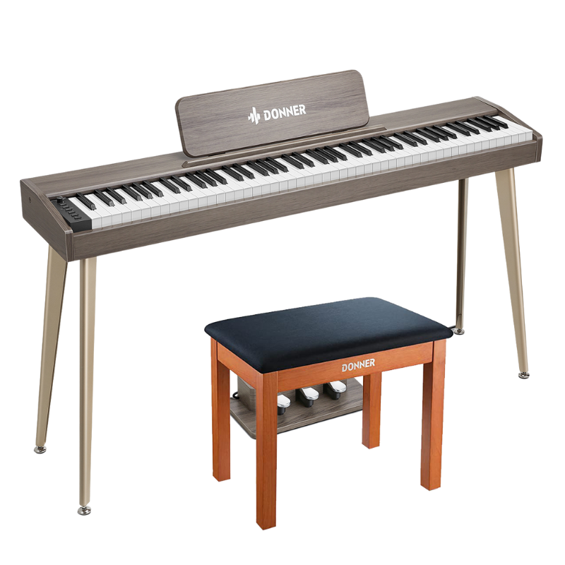 Donner DDP-60 Semi-Weighted Digital Piano - Grey / Piano+Wooden Bench