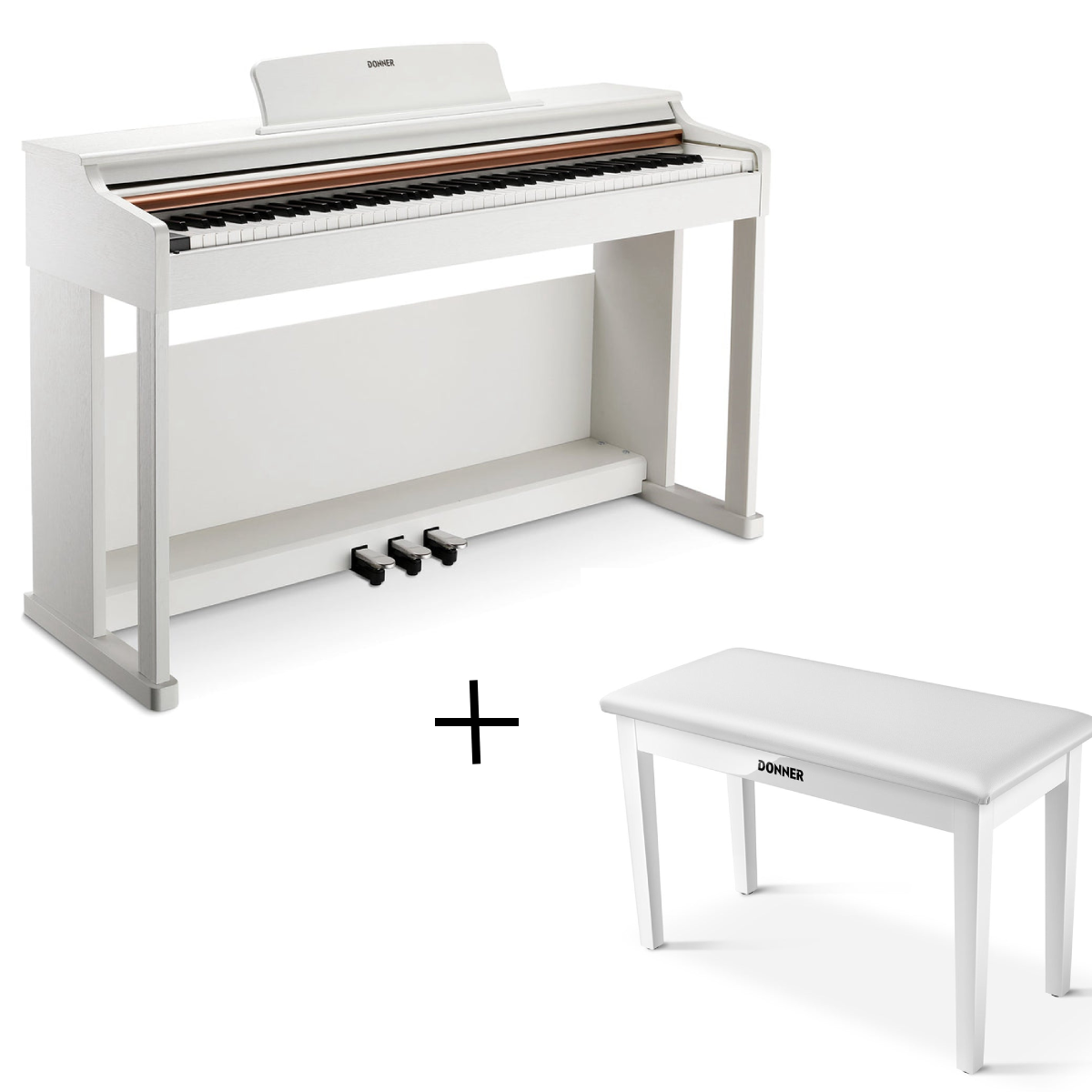 Donner DDP-100 Digital Piano - White / Piano+White Two-Seater Bench