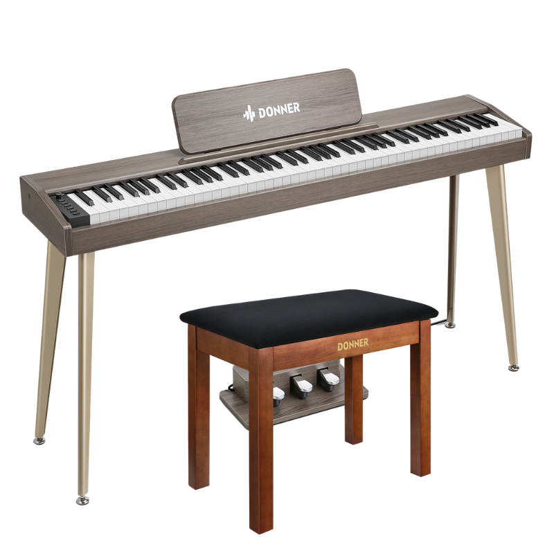 Donner DDP-60 Semi-Weighted Digital Piano - Grey / Piano+Brown Bench