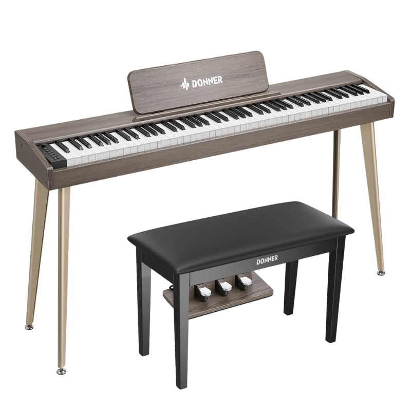 Donner DDP-60 Semi-Weighted Digital Piano - Grey / Piano+Two-Seater Piano Bench