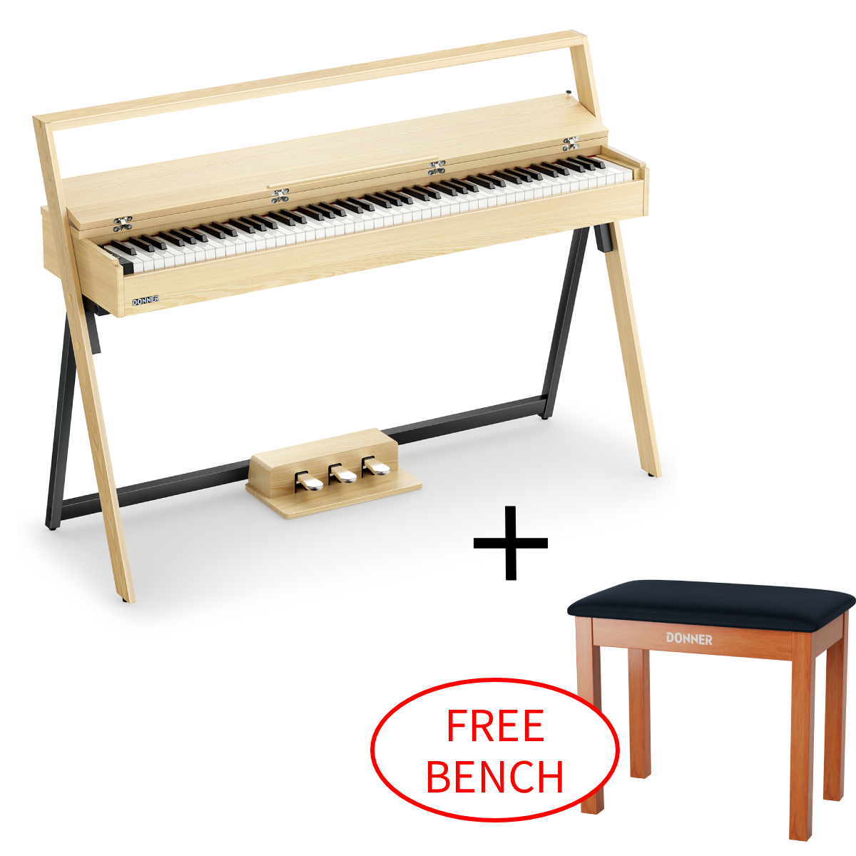 Donner OURA™ R300 Home Digital Piano - Light Wood / Pinao+ Wood Color Bench