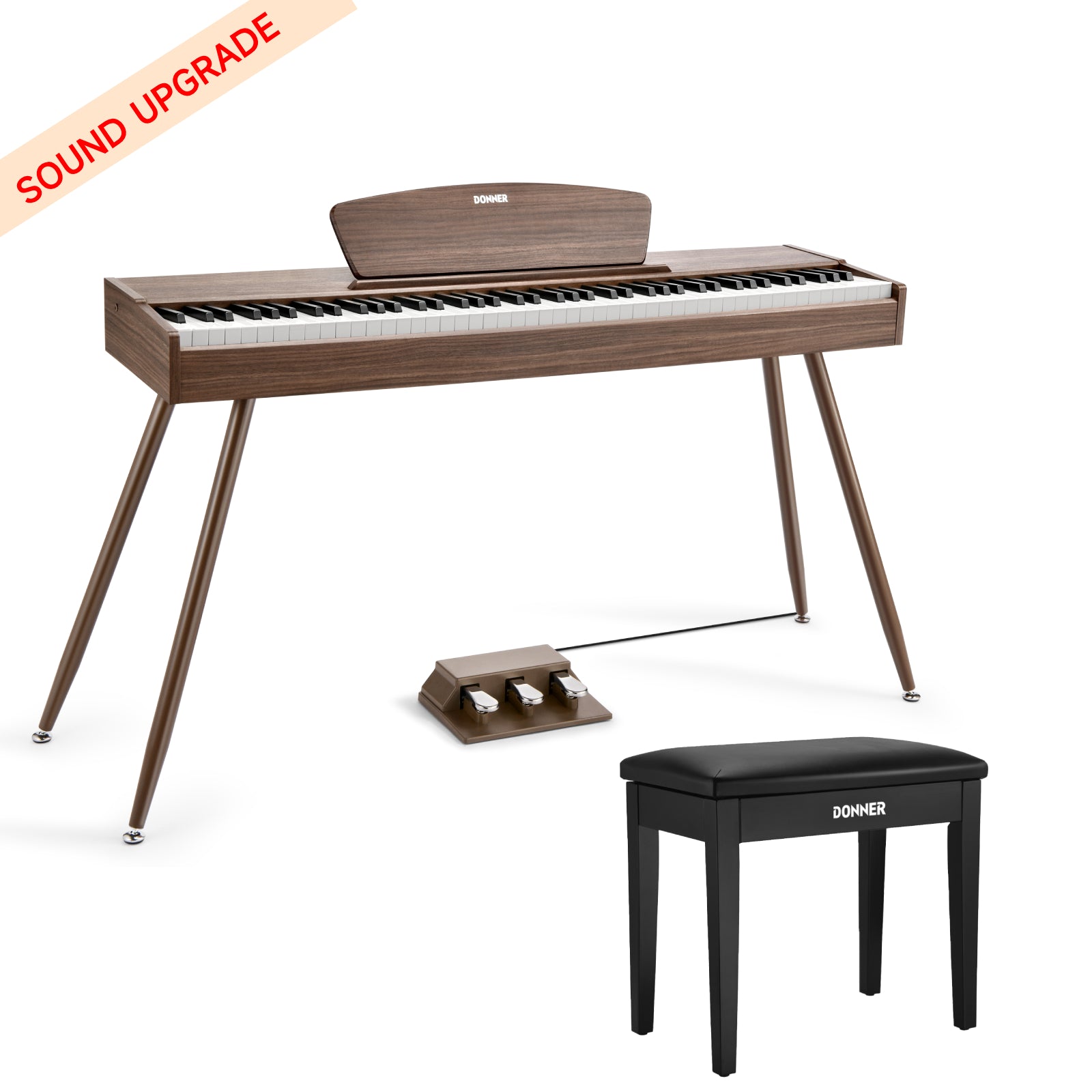 Donner DDP-80 Wooden Style Weighted Digital Piano - Walnut Sound Upgrade / Piano & Black Bench