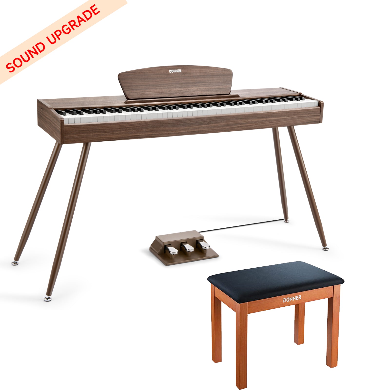 Donner DDP-80 Wooden Style Weighted Digital Piano - Walnut Sound Upgrade / Piano & Wooden Bench