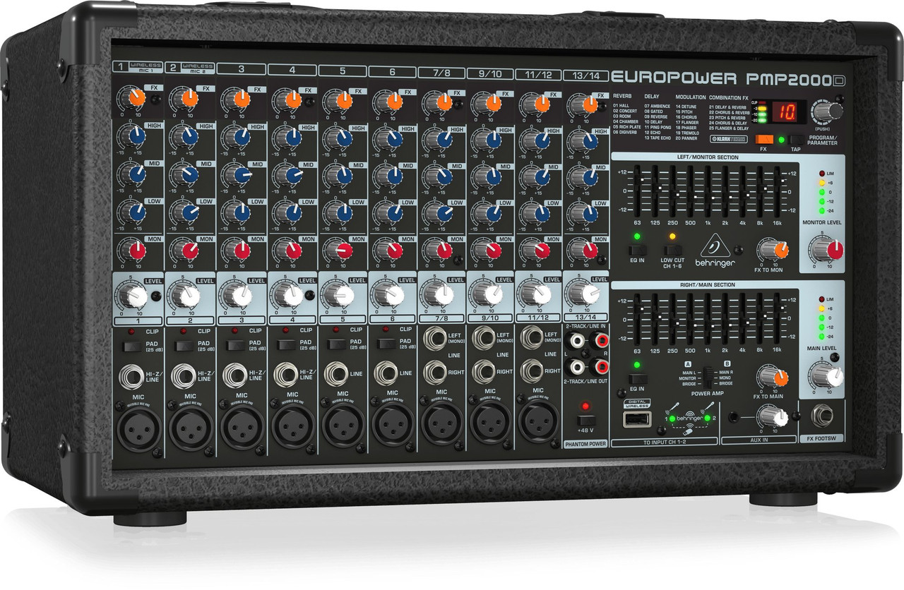 Behringer PMP2000D 2000-Watt 14-Channel Powered Mixer with Klark Teknik Multi-FX Processor